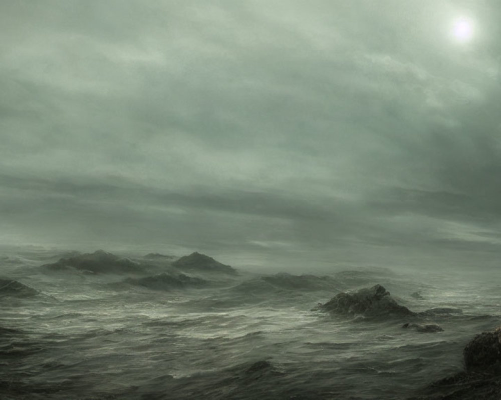 Stormy Seascape with Turbulent Waves and Dark Sky