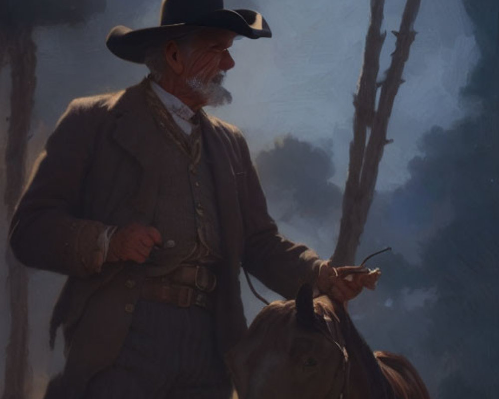 Stylized cowboy with gray beard and horse, "Doctorow 001" text above