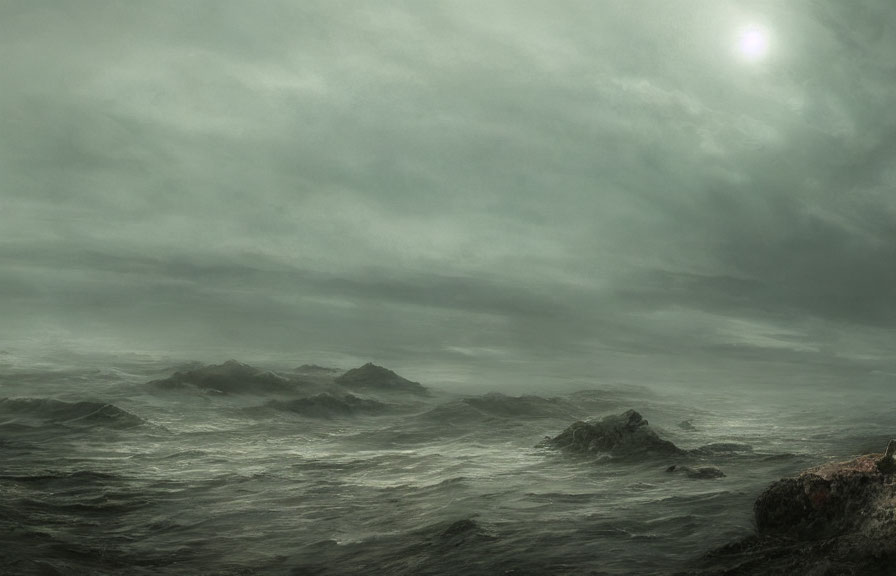 Stormy Seascape with Turbulent Waves and Dark Sky