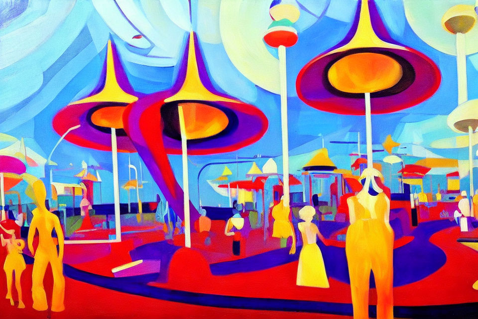 Vibrant Abstract Painting of Fairground with Whimsical Shapes
