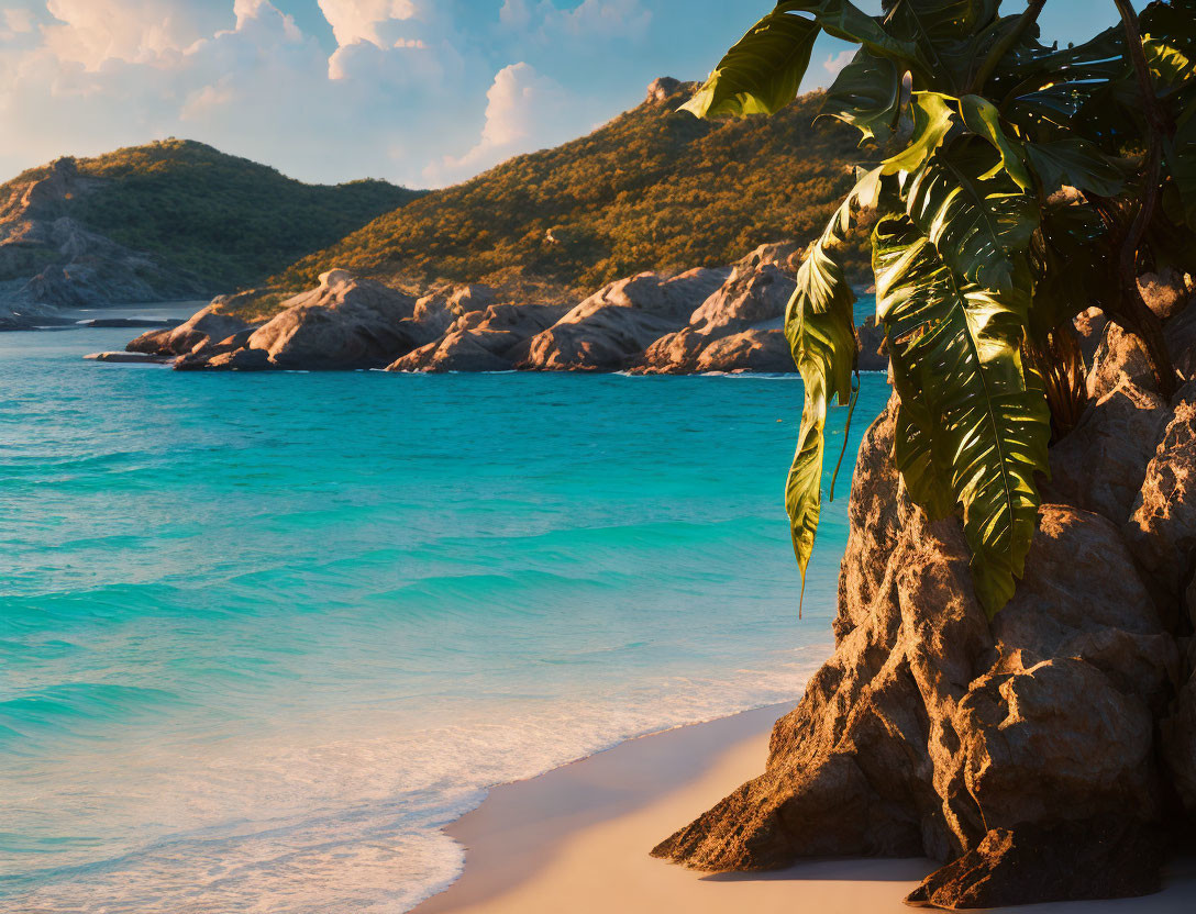 Tranquil Tropical Beach with Turquoise Water and White Sand