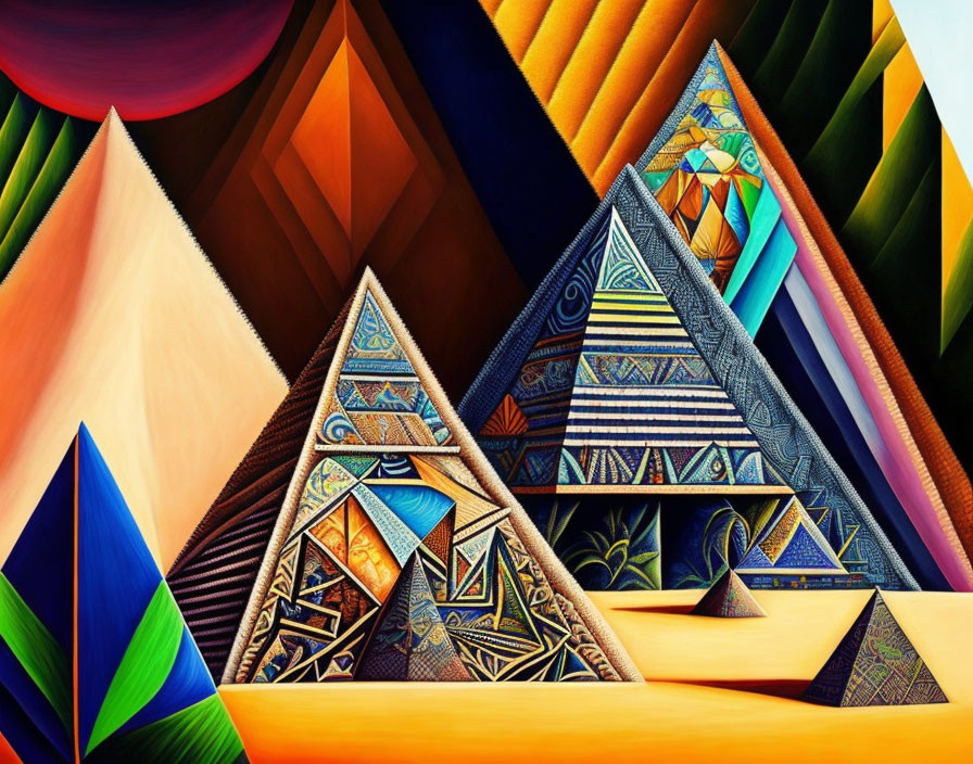 Colorful Abstract Painting with Geometric Triangles