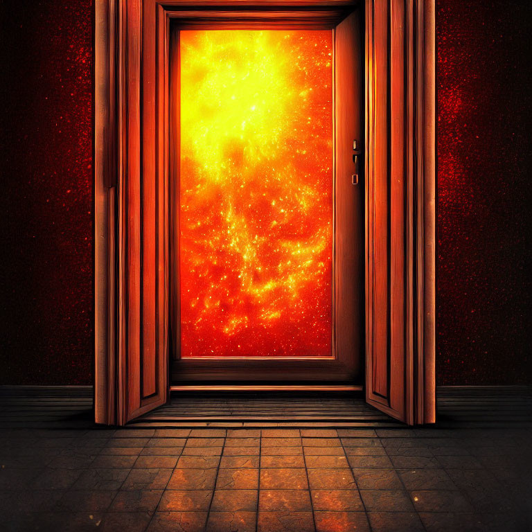 Vibrant Fiery Orange and Yellow Space Beyond an Open Door