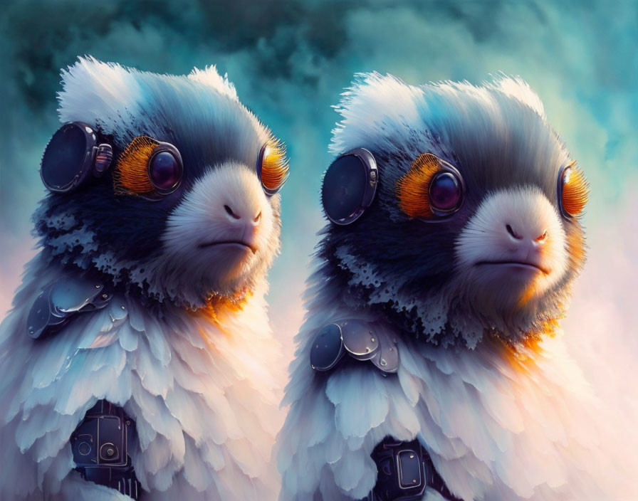 Furry creatures with aviator goggles in colorful setting