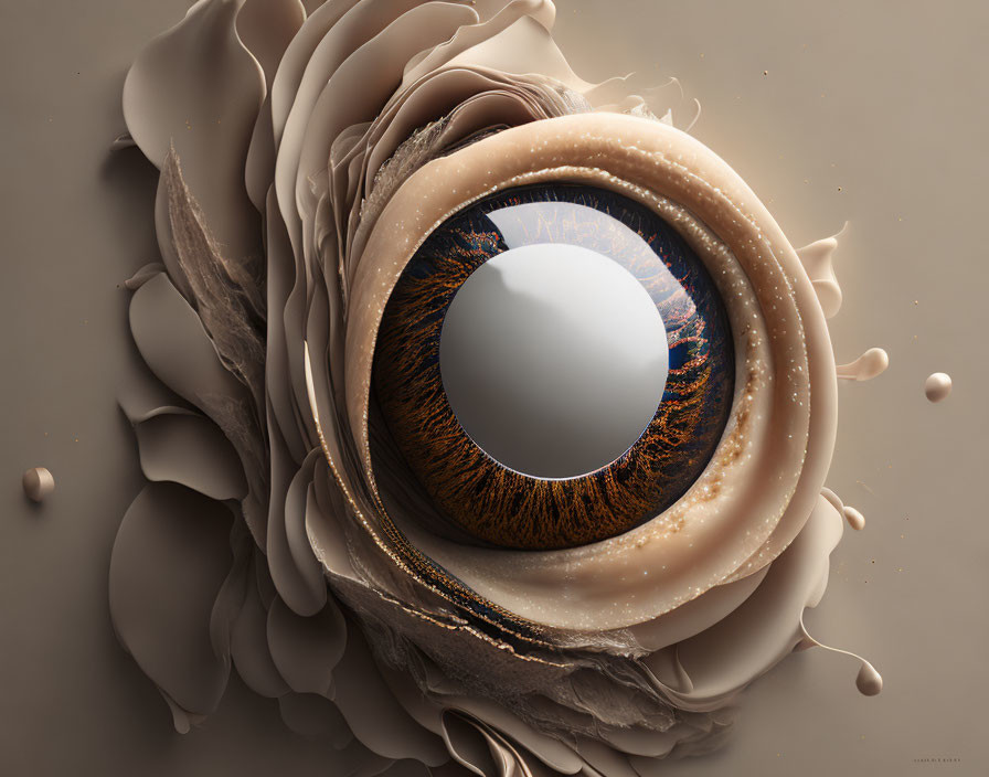 Abstract 3D Eye Artwork with Cream-Colored Swirling Textures