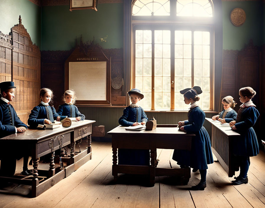 Vintage Clothing Children in Classical Classroom Setting