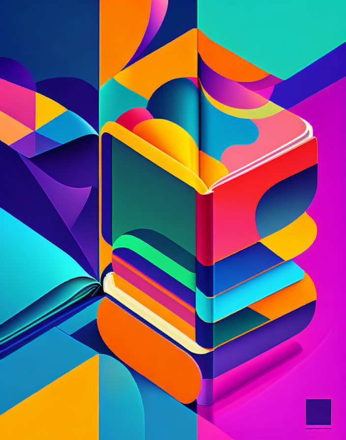 Vivid Abstract Art: Colorful Layered Shapes with Geometric Patterns