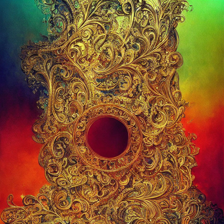 Colorful Abstract Art: Gold Filigree on Multicolored Gradient