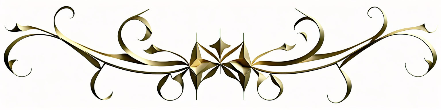 Symmetrical golden flourish design on white background with star motif