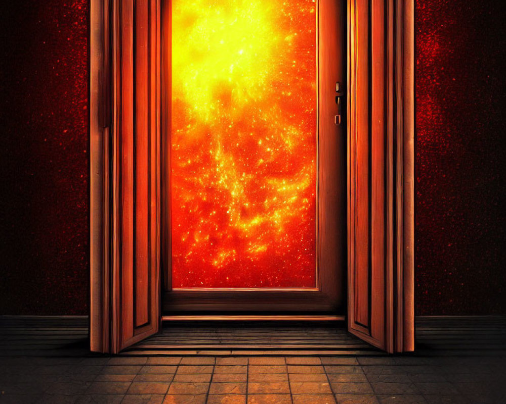 Vibrant Fiery Orange and Yellow Space Beyond an Open Door