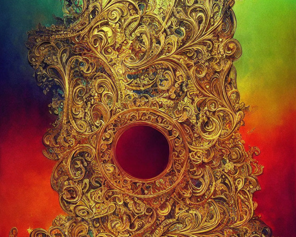 Colorful Abstract Art: Gold Filigree on Multicolored Gradient