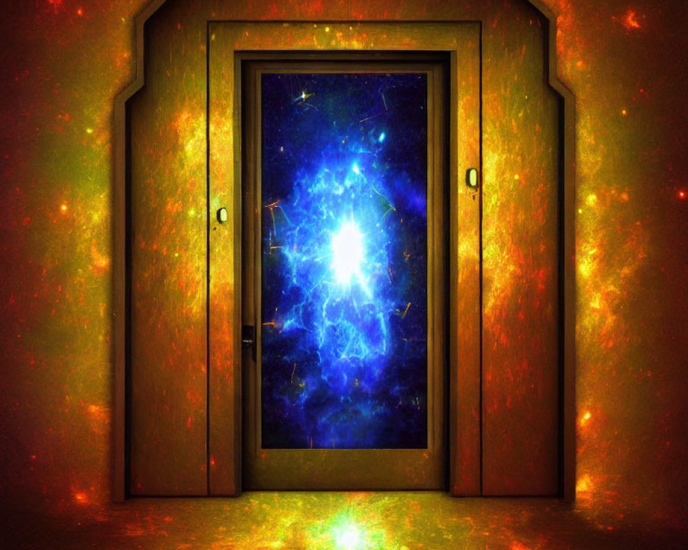 Colorful Doorway Reveals Cosmic Scene with Stars and Nebulae