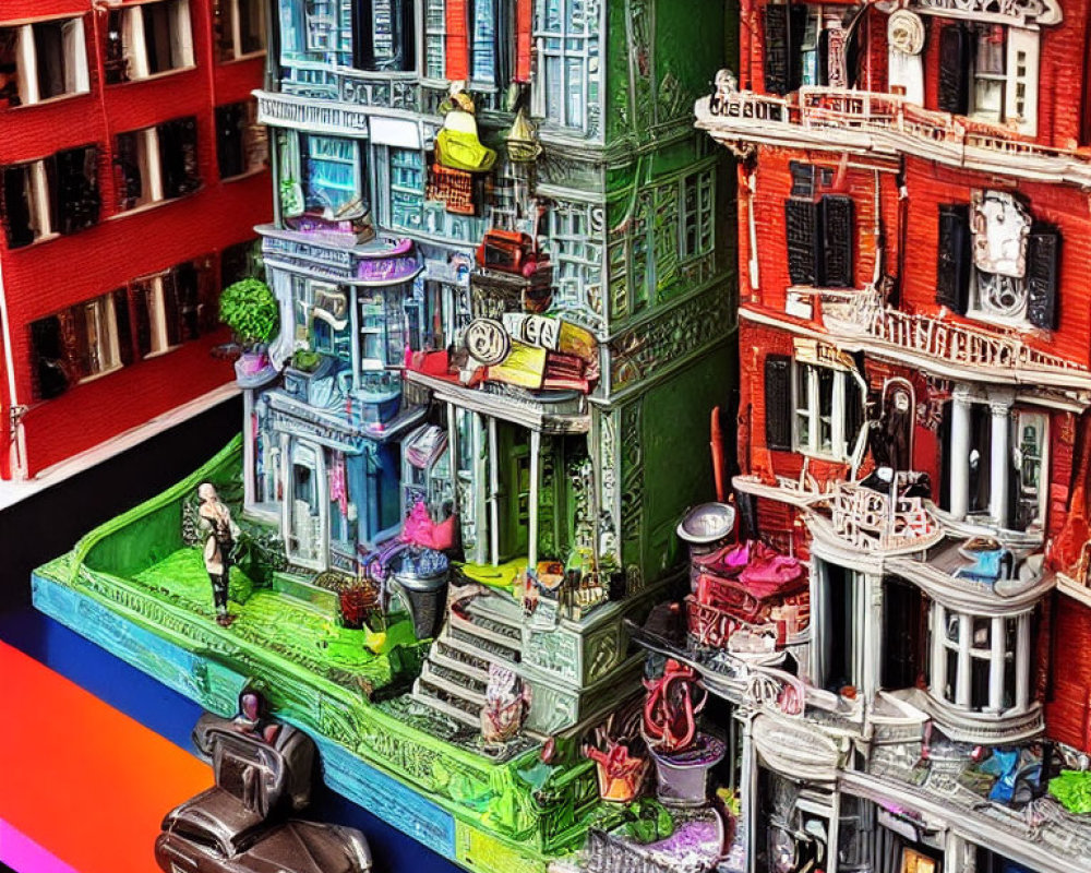 Detailed miniature model of vibrant urban street scene