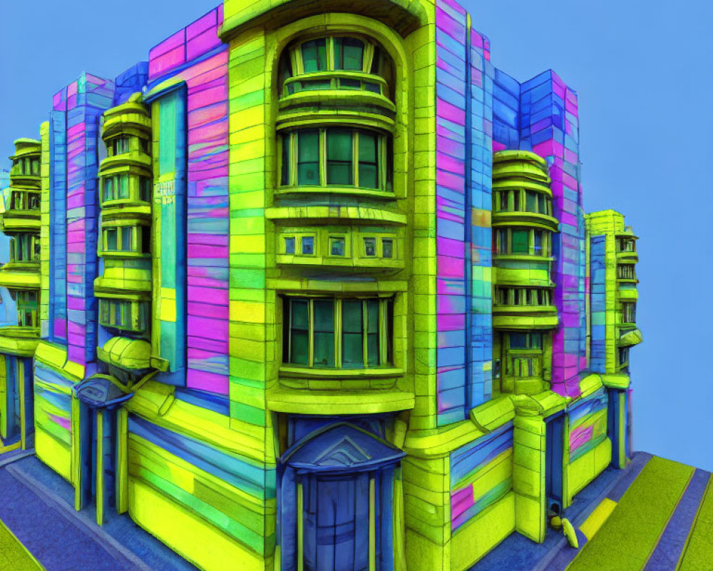 Colorful modern building with balconies in 3D rendering