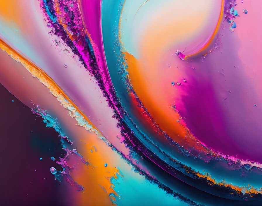 Vibrant abstract macro photo of colorful fluid art swirls