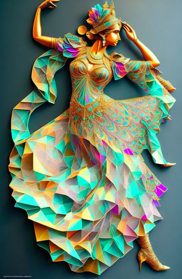 Colorful Paper Artwork of Traditional Dancer in Dynamic Pose