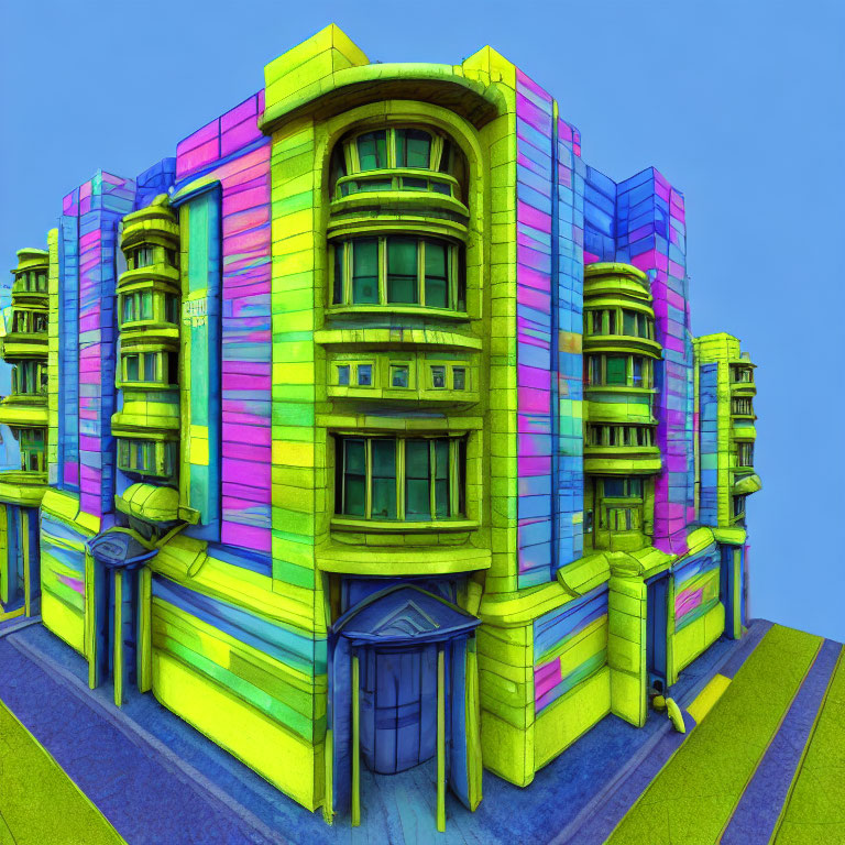 Colorful modern building with balconies in 3D rendering