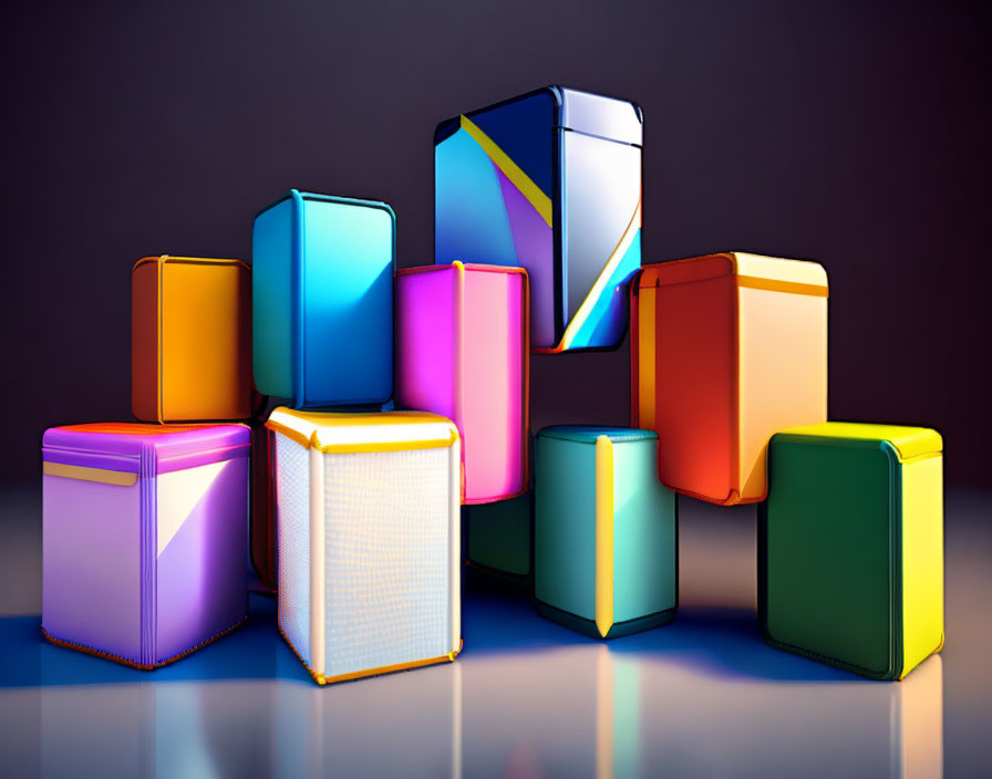 Colorful Glossy Blocks Arranged in 3D Rendering