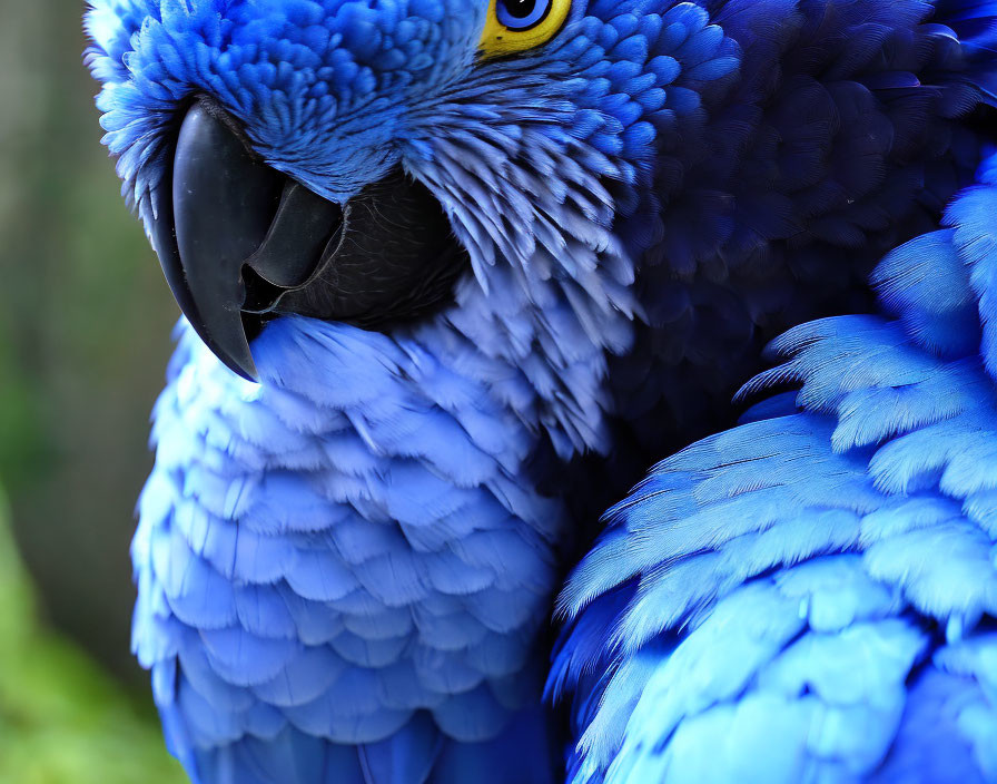 Vibrant blue hyacinth macaw with detailed feathers and yellow eye ring