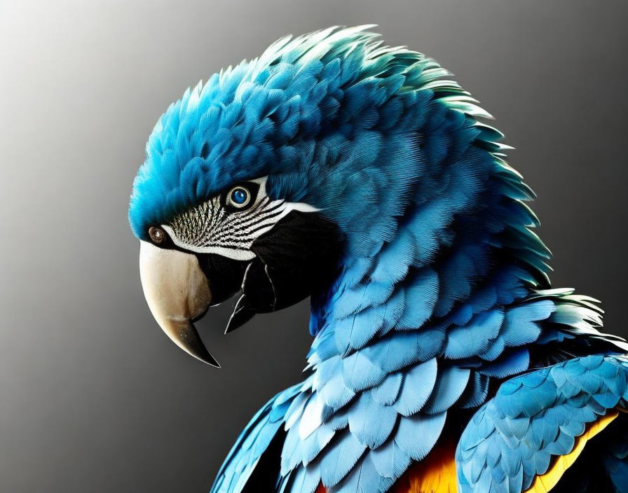 Colorful Macaw with Blue and Yellow Feathers on Grey Background