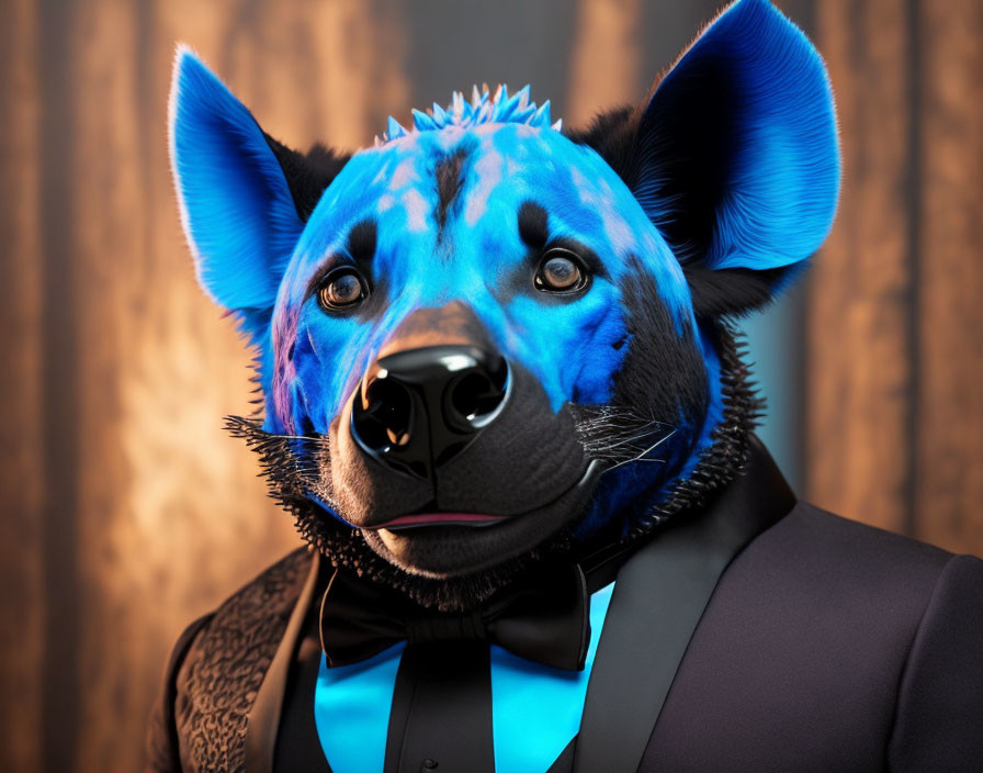 Digital Art: Anthropomorphic Dog-Headed Figure in Blue and Black Suit