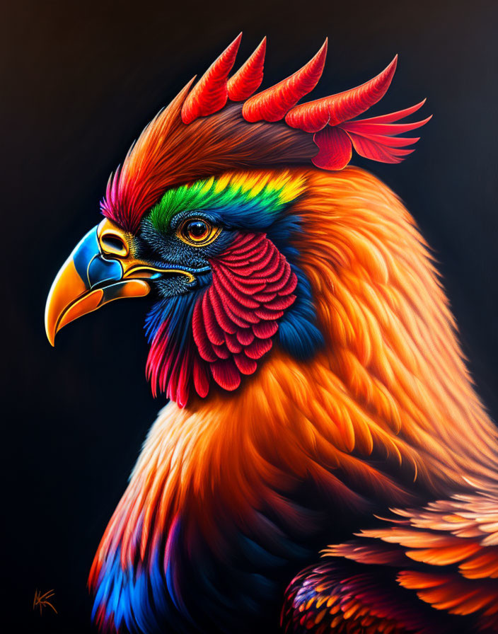 Colorful Rooster Illustration with Vibrant Plumage