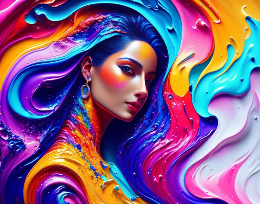 Colorful Digital Art: Woman's Profile in Vibrant Swirls