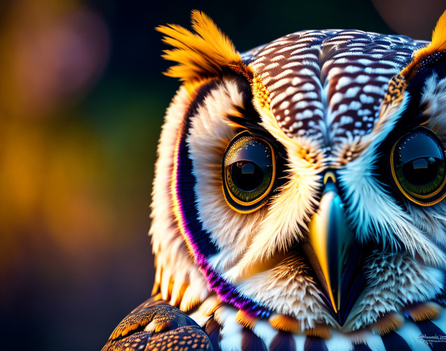 Detailed Owl Plumage and Reflective Eyes in Close-up Shot