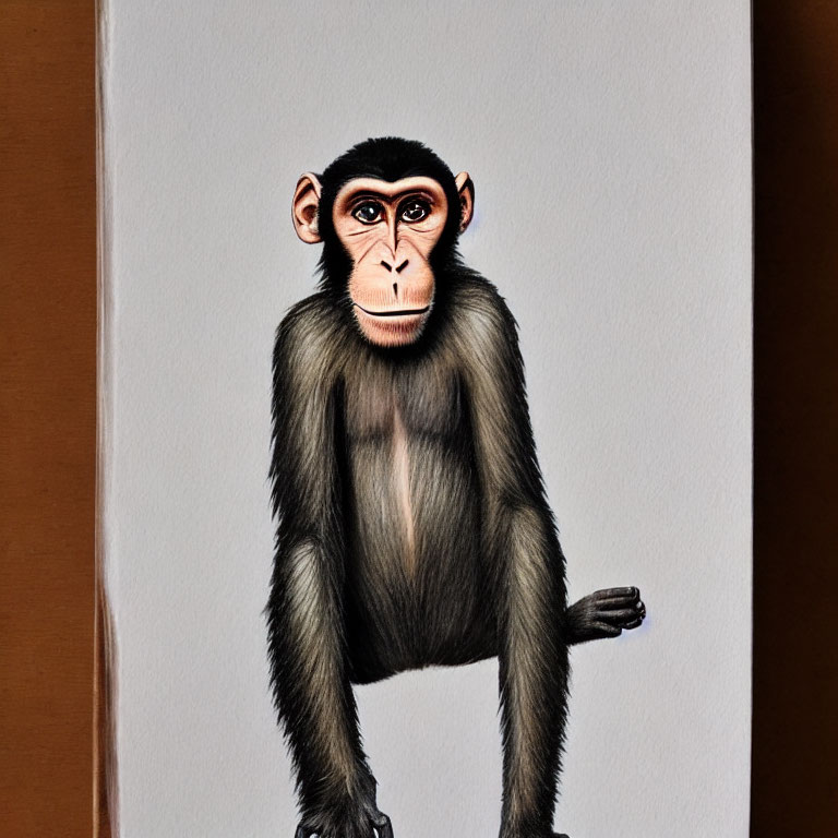 Realistic drawing of a pensive monkey on beige background