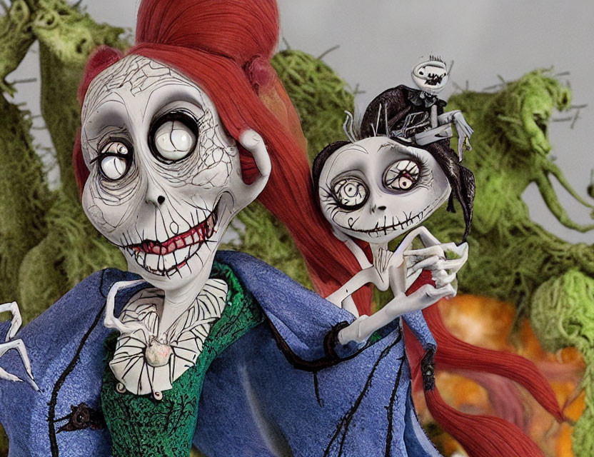 Spooky characters inspired by "The Nightmare Before Christmas" in detailed figures