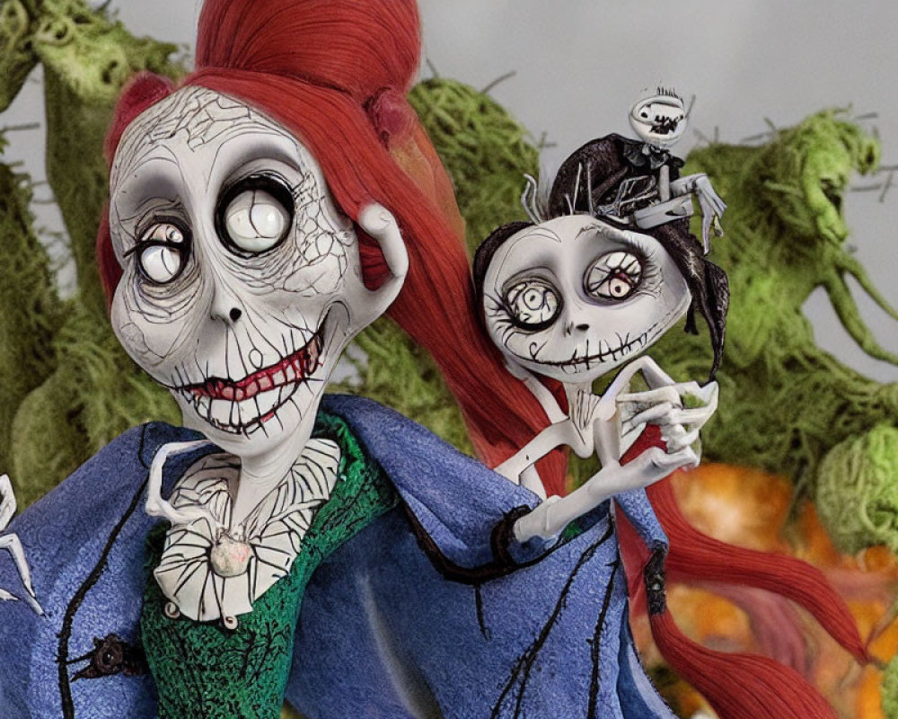 Spooky characters inspired by "The Nightmare Before Christmas" in detailed figures