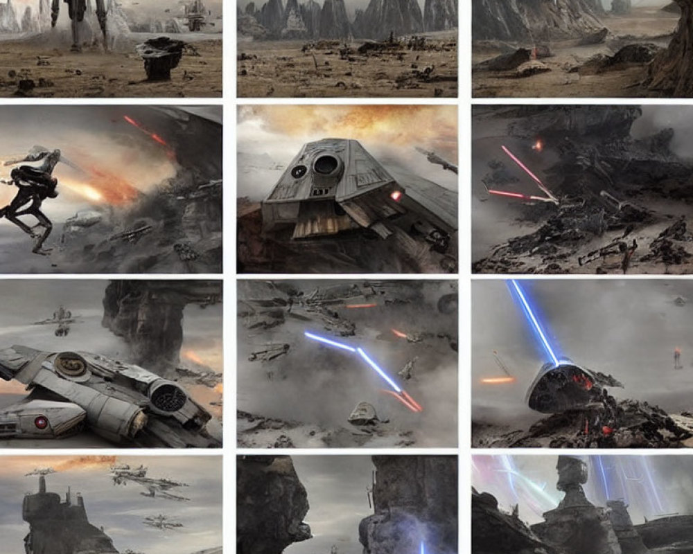 Collage of Sci-Fi Battles with Spaceships and Soldiers