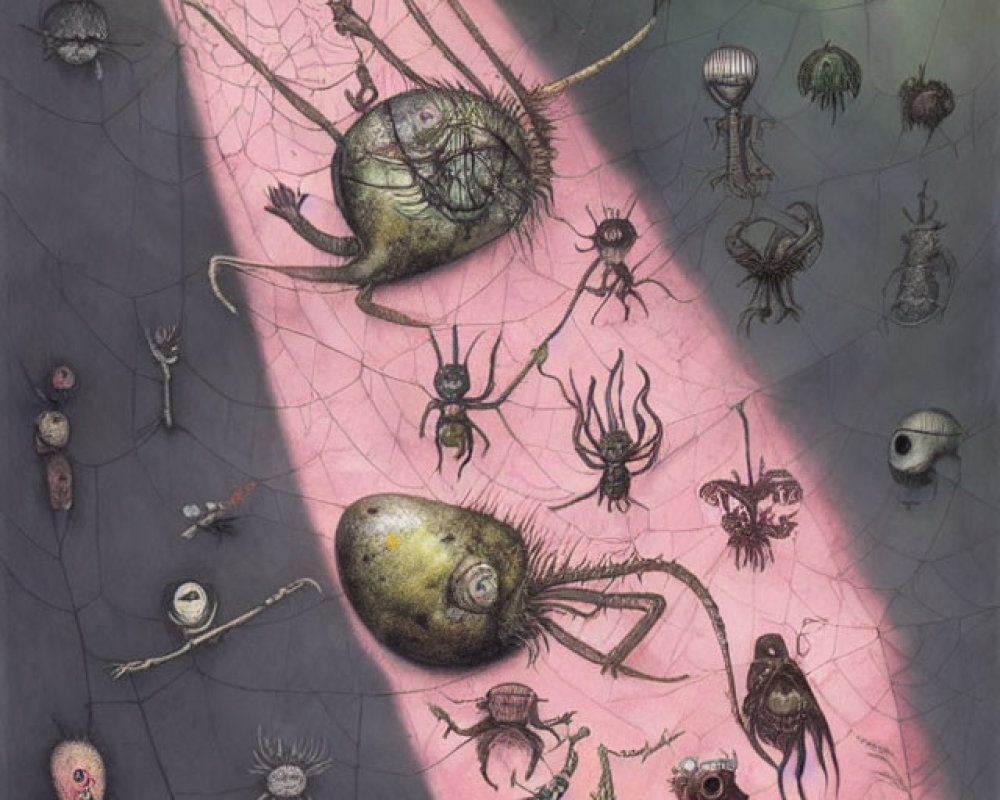 Surrealist Artwork: Fantastical Creatures with Insectoid and Eyeball Features