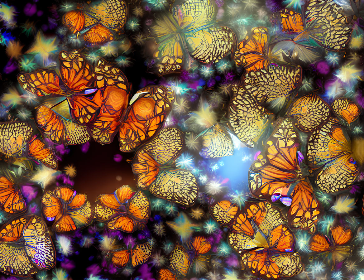 Vibrant Orange and Yellow Butterflies on Magical Floral Background