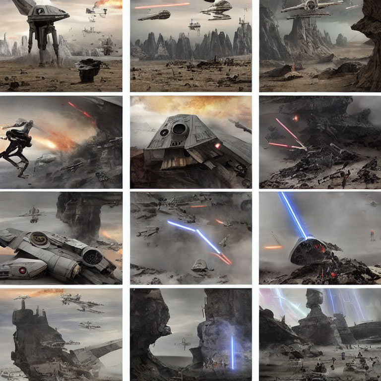 Collage of Sci-Fi Battles with Spaceships and Soldiers