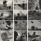 Collage of Sci-Fi Battles with Spaceships and Soldiers