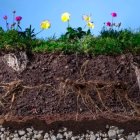 Cross-Section Illustration: Soil, Plants, Roots, Sun