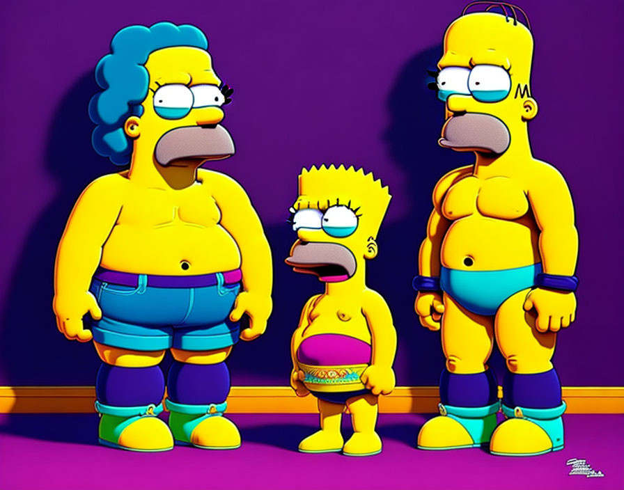 Marge, Bart, and Homer against purple background