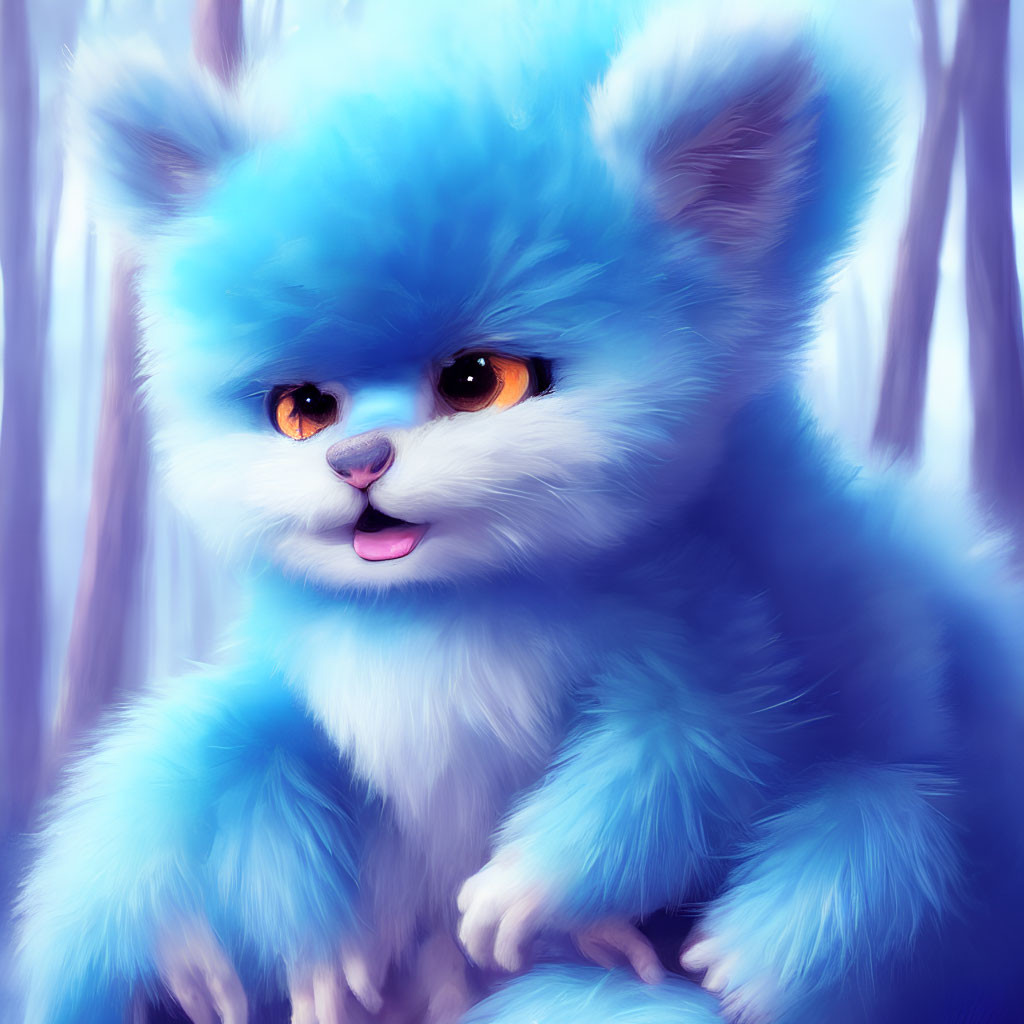 Colorful Fantasy Kitten in Purple Setting