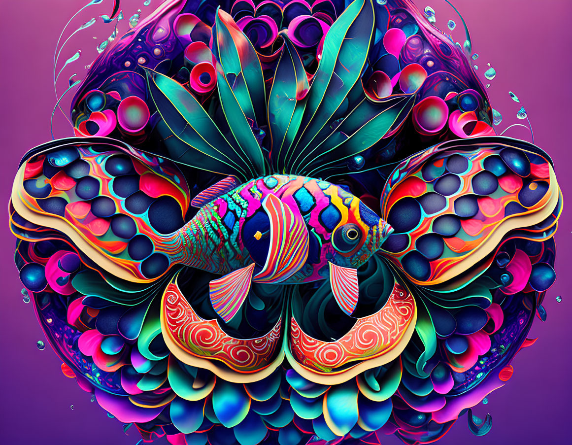 Colorful Stylized Fish Art Against Abstract Background