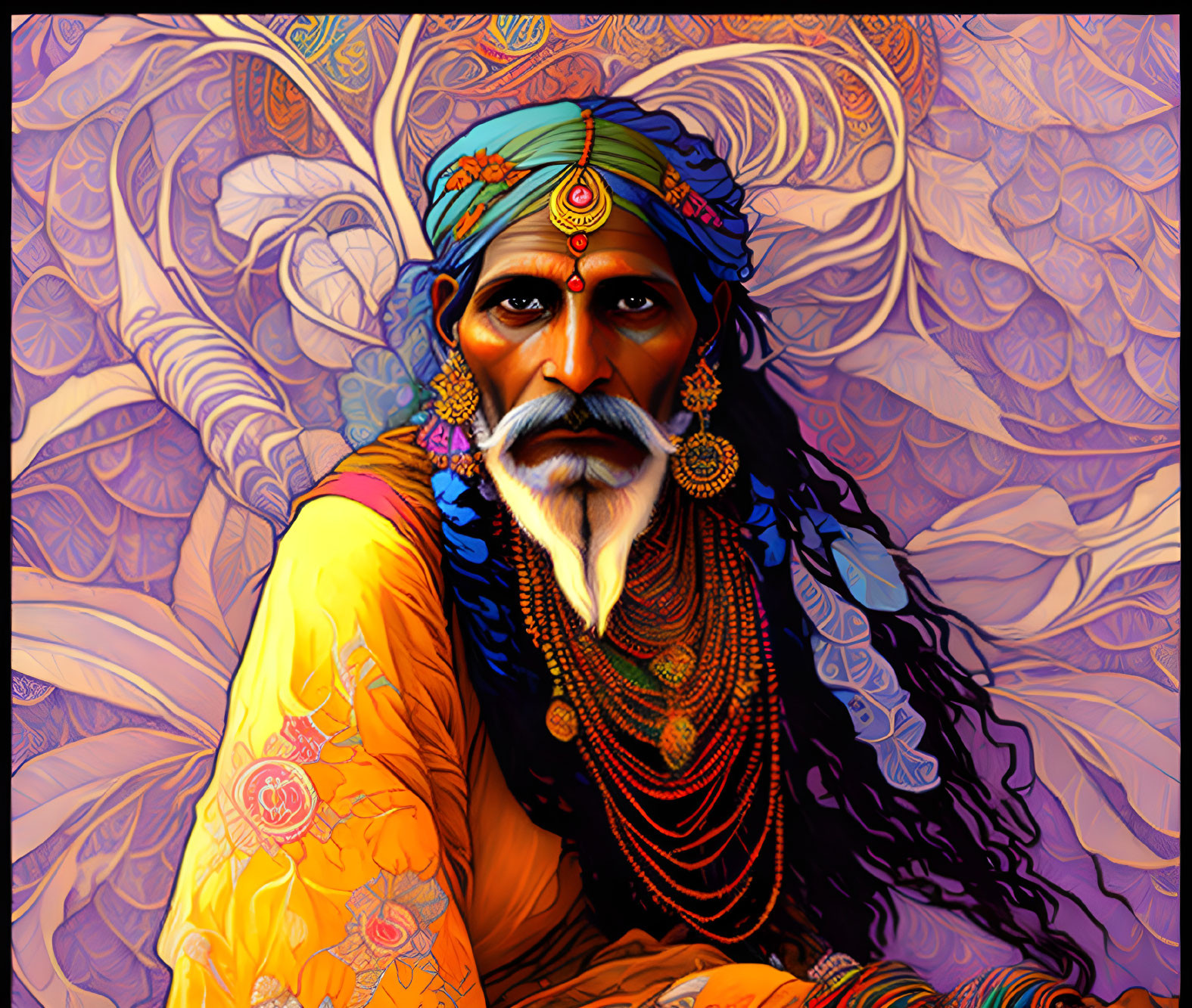 Vibrant illustration of man in turban and Indian attire