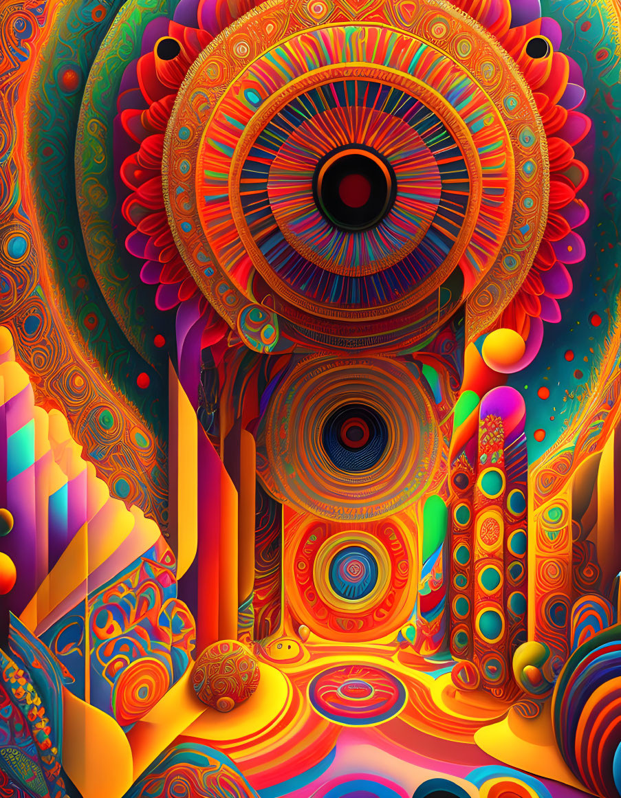 Colorful psychedelic art with intricate patterns and abstract shapes