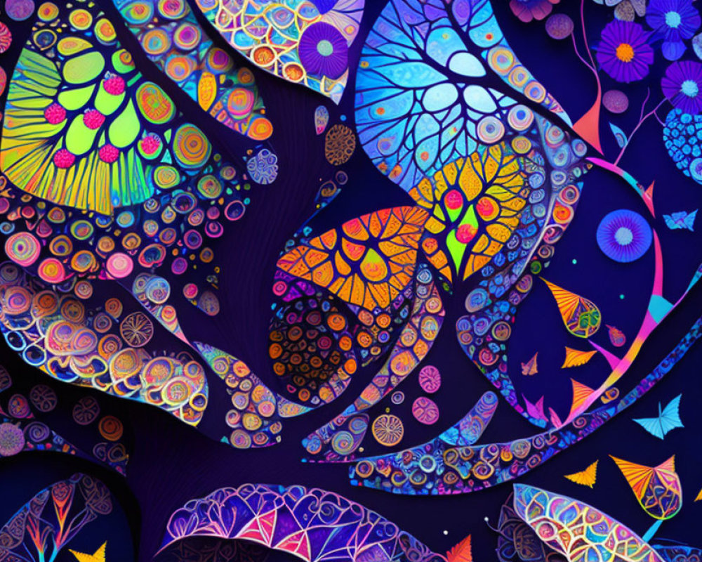 Colorful Abstract Art with Butterfly Motifs & Cosmic Patterns