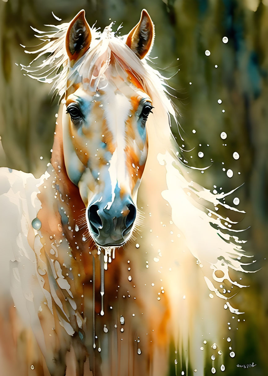 Colorful Horse Painting with Abstract Watercolor Splashes