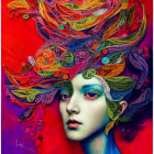 Colorful Surrealistic Painting with Abstract Face and Symbolic Elements