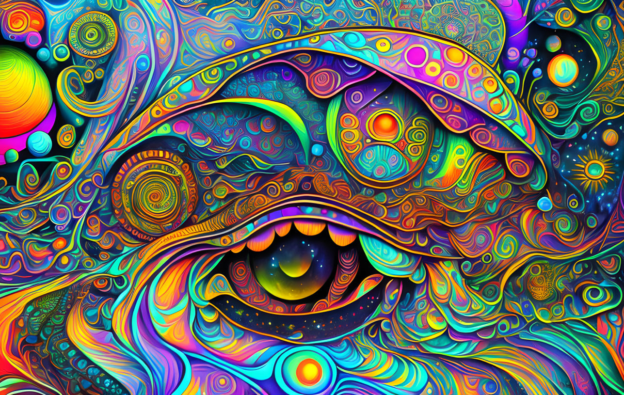 Colorful Psychedelic Eye Artwork with Swirling Designs