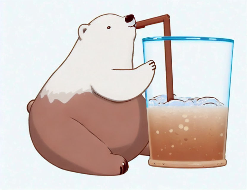 Cartoon bear enjoying a drink with a straw