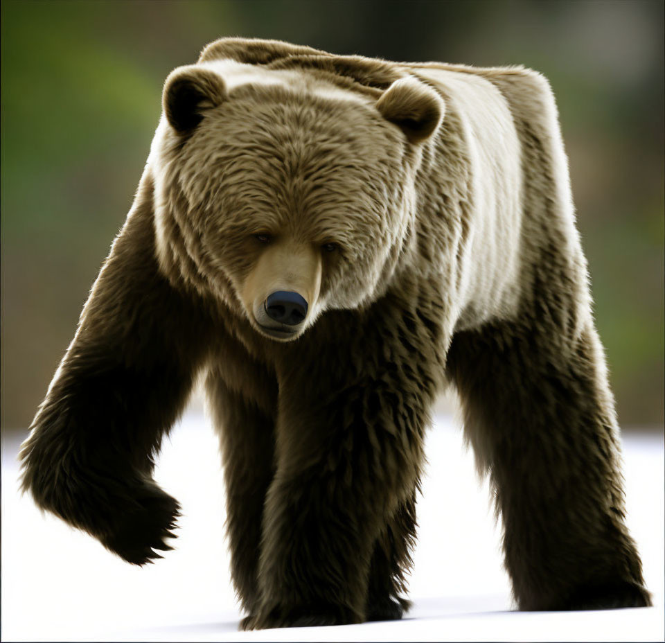 Brown Bear with Thick Fur Walking Towards Camera