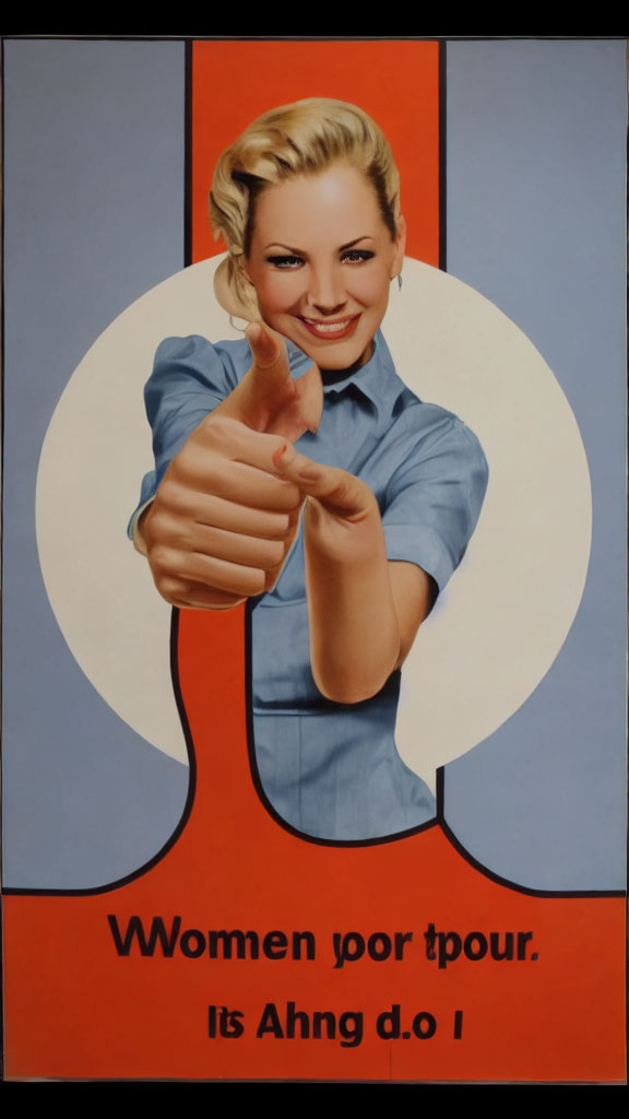 Vintage Style Poster: Smiling Woman with Thumbs Up on Red and Blue Background