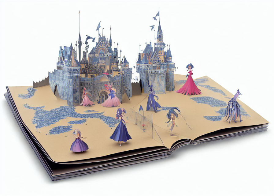 Elaborate Fairy-Tale Castle Pop-Up Book with Princesses